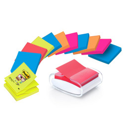 Dispenser Pro Post-it  Super Sticky Z Notes - PRO-W-12SSCOL-R330 - 76 x 76 mm - colori assortiti - 12 ricariche di foglietti in