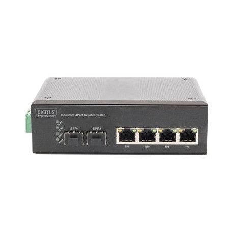 DIGITUS Professional DN-651106 - Switch - 4 x 10/100/1000 + 2 x Gigabit SFP - montabile su rail DIN, montaggio a parete - alime