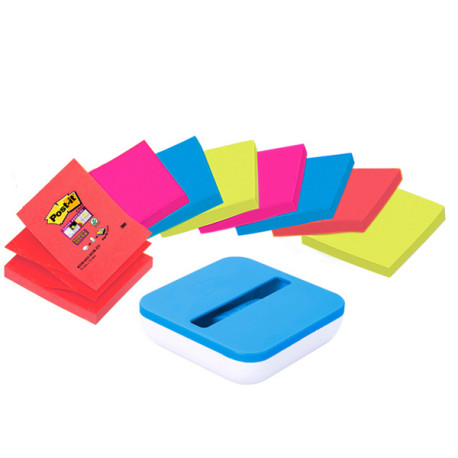 Dispenser da tavolo per Post it  Super Sticky Z Notes - VAL-SS8P-R330 - 8 ricariche incluse - 76 x 76 mm - colori assortiti - P