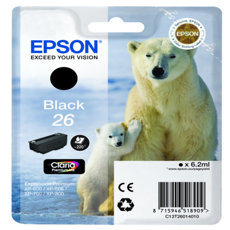 Epson - Cartuccia ink - 26 - Nero - C13T26014012 - 6,2ml