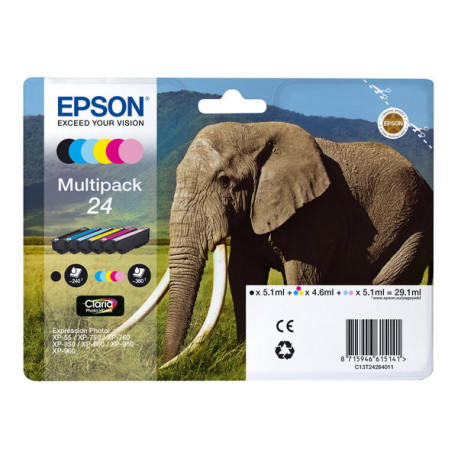 Epson 24 Multipack - Confezione da 6 - nero, giallo, ciano, magenta, magenta chiaro, cyan chiaro - originale - cartuccia d'inch