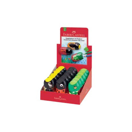 Faber-Castell - Temperino con contenitore - pesce, coccinella, aquila - animals - 2 fori - assortiti (pacchetto di 18)
