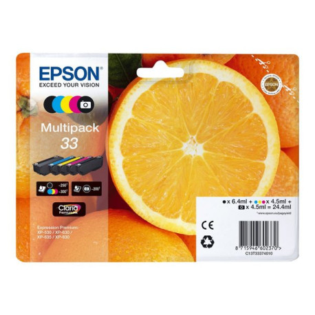 Epson 33 Multipack - Confezione da 5 - 24.4 ml - nero, giallo, ciano, magenta, nero per foto - originale - blister con radiofre