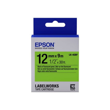 Epson LabelWorks LK-4GBF - Nero su verde - Rotolo (1,2 cm x 9 m) 1 cassetta(e) rotolo di etichette - per LabelWorks LW-1000, 30