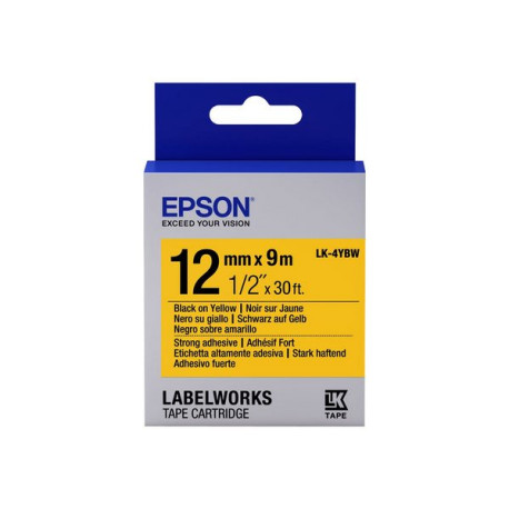 Epson LabelWorks LK-4YBW - Nero su giallo - Rotolo (1,2 cm x 9 m) 1 cassetta(e) rotolo di etichette - per LabelWorks LW-1000, 3