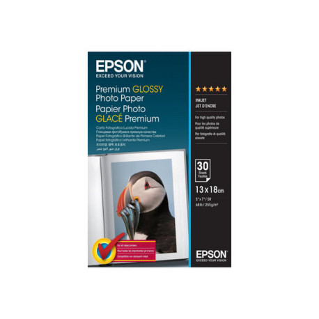 Epson Premium Glossy Photo Paper - Lucido - 130 x 180 mm - 255 g/m² - 30 fogli carta fotografica - per EcoTank ET-1810, 2810, 2