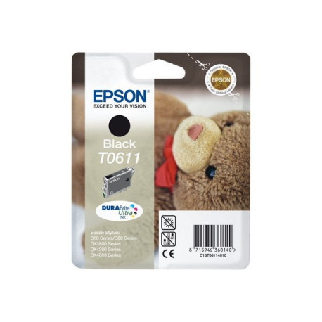 Epson T0611 - 8 ml - nero - originale - blister con radiofrequenza / allarme acustico - cartuccia d'inchiostro - per Stylus D68