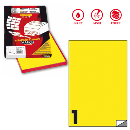 Etichette adesive C/503 - in carta - permanenti - 210 x 297 mm - 1 et/fg - 100 fogli - giallo fluo - Markin