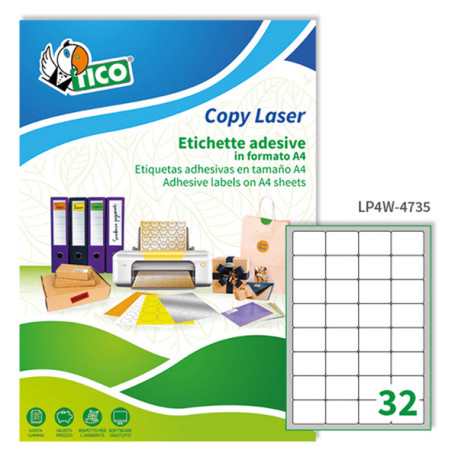 Etichette adesive LP4W - in carta - angoli arrotondati - laser - permanenti - 47,5 x 35 mm - 32 et/fg - 100 fogli - bianco - Ti