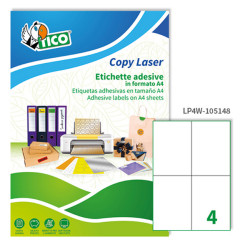 Etichette adesive LP4W - in carta - laser - permanenti - 105 x 148 mm - 4 et/fg - 100 fogli - bianco - Tico