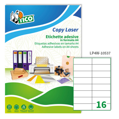 Etichette adesive LP4W - in carta - laser - permanenti - 105 x 37 mm - 16 et/fg - 100 fogli - bianco - Tico