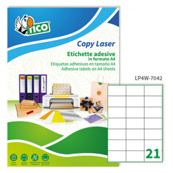 Etichette adesive LP4W - in carta - laser - permanenti - 70 x 42,3 mm - 21 et/fg - 100 fogli - bianco - Tico