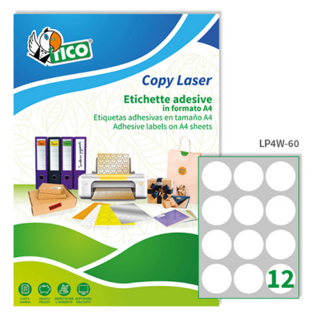 Etichette adesive tonde LP4W - in carta - con margini - laser - permanenti - diametro 60 mm - 12 et/fg - 100 fogli - bianco - T