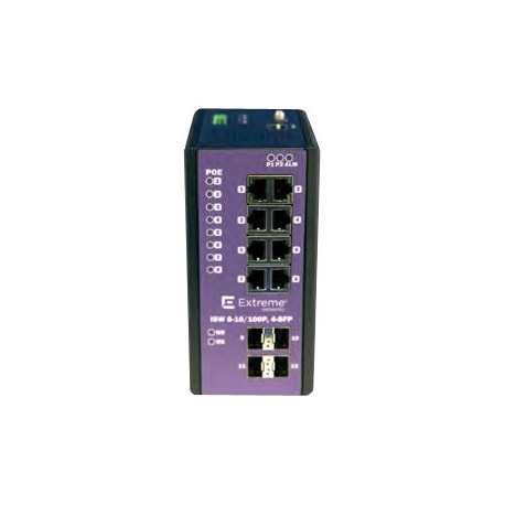 Extreme Networks ExtremeSwitching Industrial Ethernet Switches ISW 8-10/100P, 4-SFP - Switch - gestito - 8 x 10/100 (PoE+) + 4 