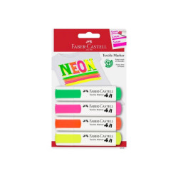 Faber-Castell - Marcatore - permanente - per tessuto - verde neon, giallo neon, arancione neon, rosa neon - 1-5 mm (pacchetto d