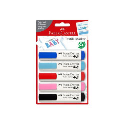 Faber-Castell Baby - Marcatore - per tessuto - nero, rosso, blu, Sweet Pink, blu dolce - 1-2-5 mm (pacchetto di 5)