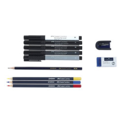 Faber-Castell Creative Studio Comic 3D - Set con penna con punta a pennello, pastelli, pennarello a punta fine e matita - 11 pe