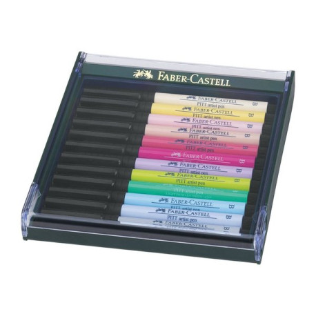 Faber-Castell PITT Artist Pen B - Penna con punta a pennello - permanente - colori pastello assortiti - nero indiano (pacchetto