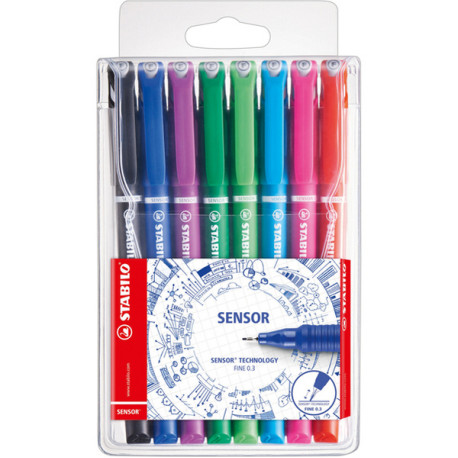 Fineliner Stabilo Sensor - tratto 0,3mm - 8 colori assortiti - Stabilo - conf. 8 pezzi