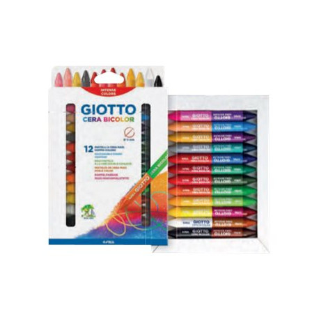 GIOTTO Cera Maxi Bicolor - Pennarello a doppia punta - cera - per tessuto, superficie non porosa - colori assortiti (pacchetto 