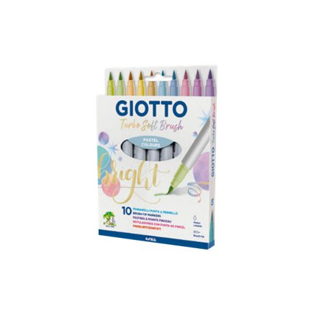 GIOTTO Turbo Soft Brush - Penna con punta a pennello - colori pastello assortiti - inchiostro base acqua (pacchetto di 10)