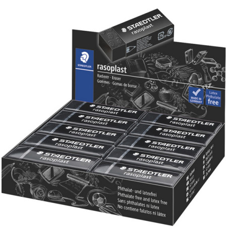 Gomma Rasoplast - 63 x 13 x 23 mm - nero per matita - Staedtler - box 20 pezzi