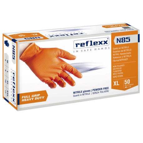 Guanti in nitrile N85 - ultra resistenti - tg L - arancione - Reflexx - conf. 50 pezzi