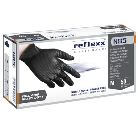 Guanti in nitrile N85B - ultra resistenti - tg L - nero - Reflexx - conf. 50 pezzi