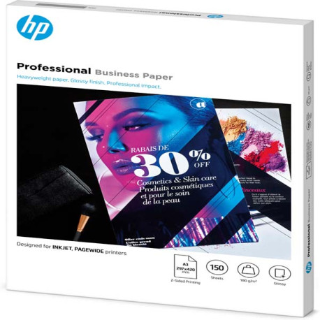 Hp - Confezione da 150 fogli carta originale professionale lucida HP per getto d'inchiostro A3 - 7MV84A