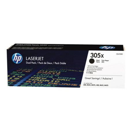 HP 305X - Confezione da 2 - Alta resa - nero - originale - LaserJet - cartuccia toner (CE410XD) - per LaserJet Pro 300 color M3