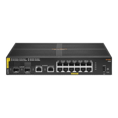 HPE Aruba 6100 12G Class4 PoE 2G/2SFP+ 139W Switch - Switch - gestito - 12 x 10/100/1000 (PoE+) + 2 x 1 Gigabit / 10 Gigabit SF