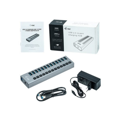 i-Tec USB 3.0 Charging HUB 13 port + Power Adapter 60 W - Hub - 13 x SuperSpeed USB 3.0 - desktop