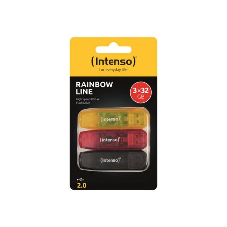 Intenso Rainbow Line - Chiavetta USB - 32 GB - USB 2.0 - nero, giallo, rosso (pacchetto di 3)