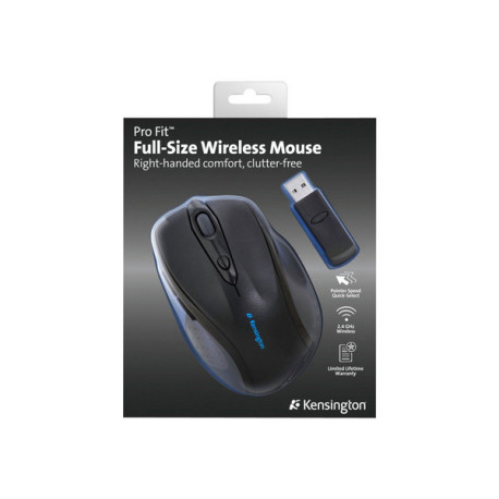 Kensington Pro Fit Full-Size - Mouse - per destrorsi - ottica - 6 pulsanti - senza fili - 2.4 GHz - ricevitore wireless USB - n