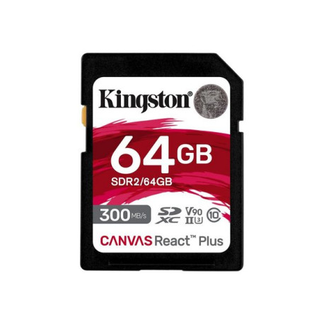 Kingston Canvas React Plus - Scheda di memoria flash - 64 GB - Video Class V90 / UHS-II U3 / Class10 - UHS-II SDXC