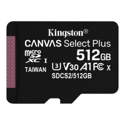 Kingston Canvas Select Plus - Scheda di memoria flash - 512 GB - A1 / Video Class V30 / UHS Class 3 / Class10 - UHS-I SDXC