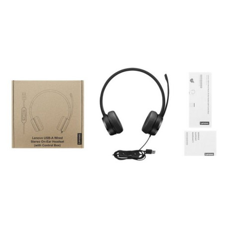 Lenovo - Cuffie con microfono - on-ear - cablato - USB-A - nero - CRU - per ThinkCentre M60q Chromebox- M70t Gen 3- ThinkCentre