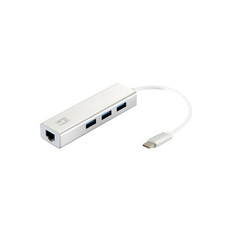 LevelOne USB-0504 - Hub - 3 x SuperSpeed USB 3.0 + 1 x 10/100/1000 - desktop