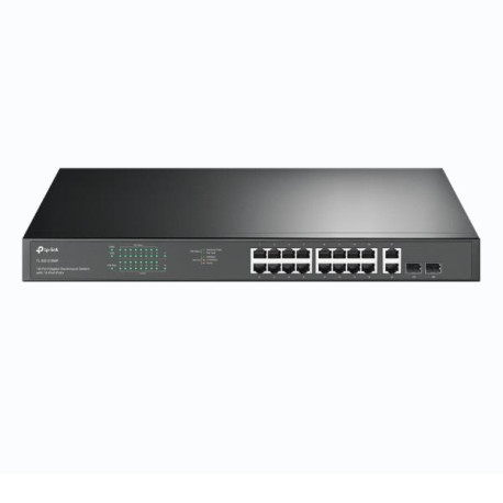 16 gigabit PoE+ RJ45 2 gigabit non-PoE RJ45 and 2 combo gigabit SFP slots High PoE power budget