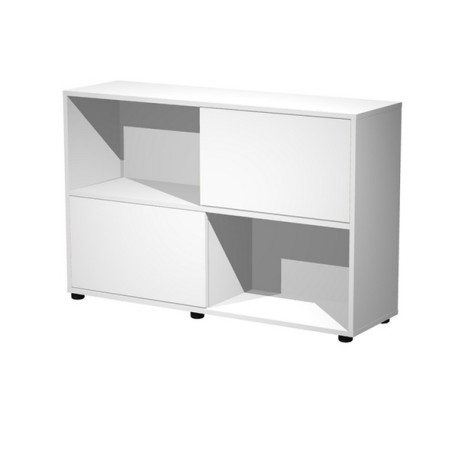 Libreria bassa Tetris a 2 ripiani ante scorrevoli - 120x35x79 cm - bianco/bianco - Artexport