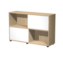 Libreria bassa Tetris a 2 ripiani ante scorrevoli - 120x35x79 cm - bianco/rovere - Artexport