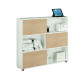 Libreria bassa Tetris a 3 ripiani ante scorrevoli - 120x35x116 cm - bianco/rovere - Artexport