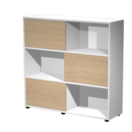 Libreria bassa Tetris a 3 ripiani ante scorrevoli - 120x35x116 cm - rovere/bianco - Artexport