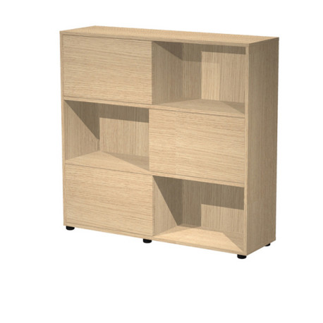 Libreria bassa Tetris a 3 ripiani ante scorrevoli - 120x35x116 cm - rovere/rovere - Artexport