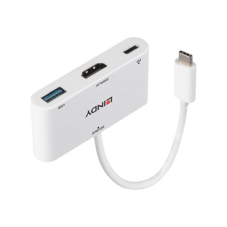 Lindy - Adattatore video - 24 pin USB-C maschio a HDMI, USB Tipo A, USB-C (solo alimentazione) femmina - 18 cm - bianco - suppo