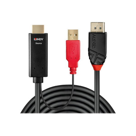 Lindy - Cavo audio / video - DisplayPort maschio a USB, HDMI maschio - 1 m - schermato - nero - di forma rotonda, supporto 4K