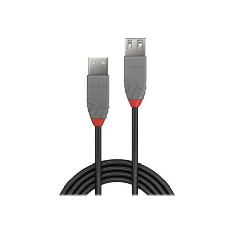 Lindy Anthra Line - Prolunga USB - USB (M) a USB (F) - USB 2.0 - 2 m - di forma rotonda - nero