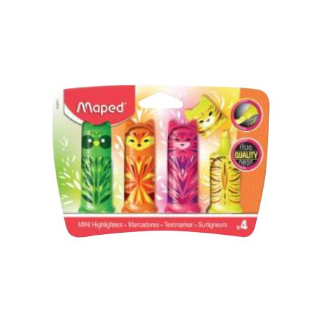 Maped FLUO Peps Mini Friends - Evidenziatore - per carta per fax, carta copiatrice - 1-5 mm (pacchetto di 4)