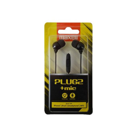 Maxell Plugz + Mic - Auricolari con microfono - in-ear - cablato - jack 3,5 mm - nero