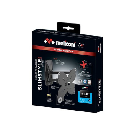 Meliconi Slimstyle Plus 200 SDR - Kit montaggio (staffa a muro) - per TV LCD - nero - dimensione schermo: 26"-45"